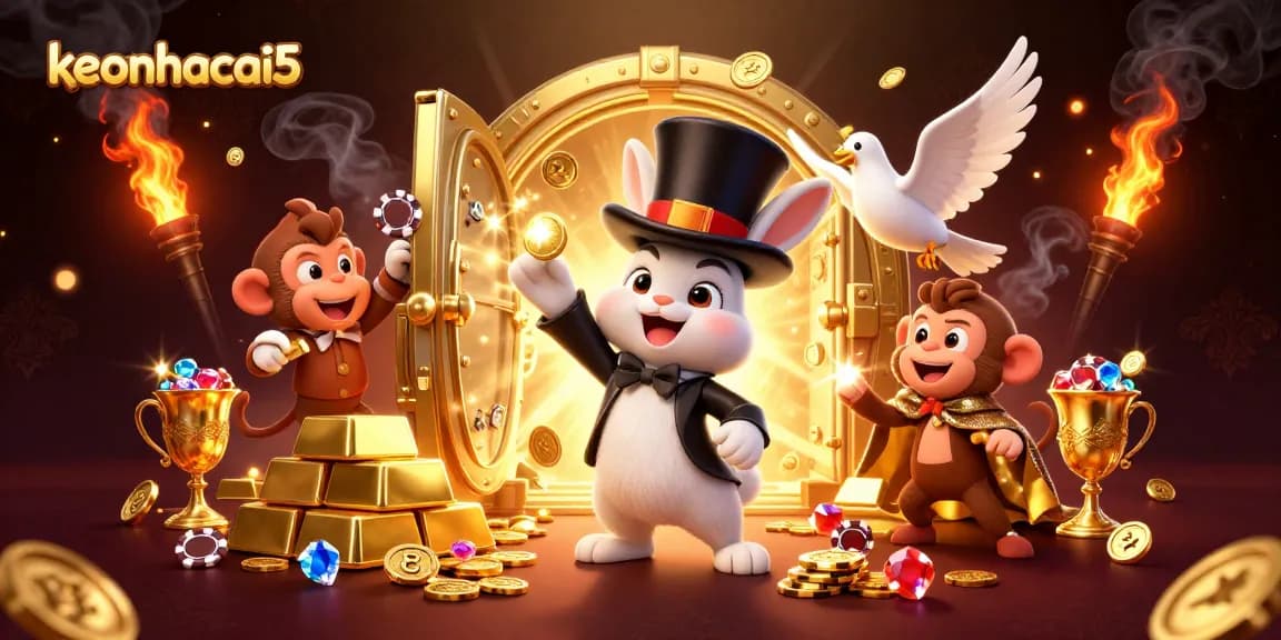 Experience the thrill of sports betting with keonhacai5, showcasing a magical scene full of excitement and treasure.