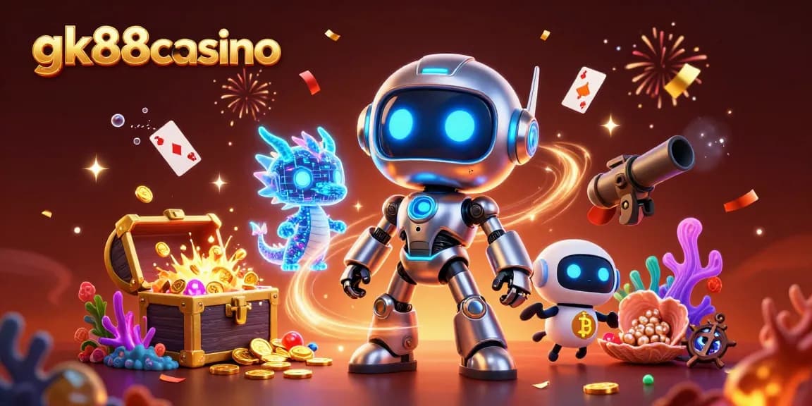 Experience the excitement of gk88casino with a vibrant 3D illustration showcasing digital gaming elements.