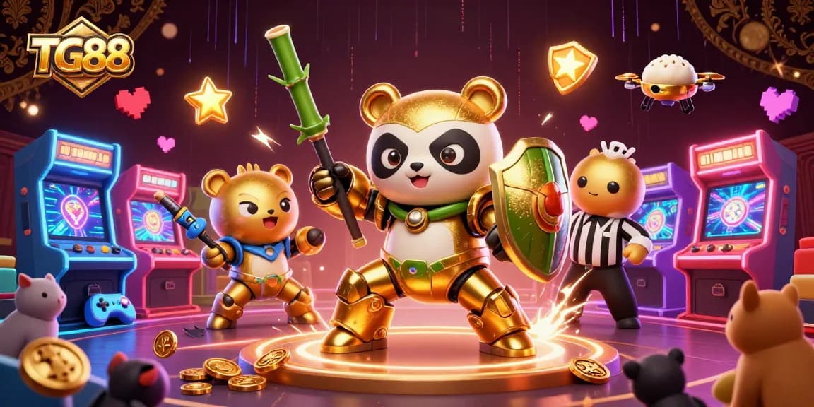 Experience thrilling gameplay with TG88 in a vibrant, animated casino arena filled with excitement.