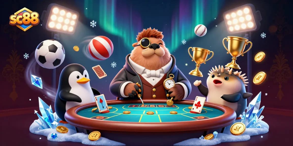 Experience thrilling poker action with sc88 in an underwater scene featuring a walrus and friends.