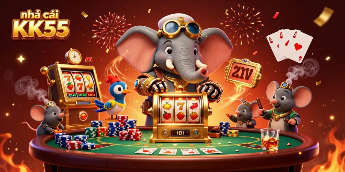 Experience the thrill with nhà cái KK55's vibrant 3D casino illustration showcasing steampunk elements.