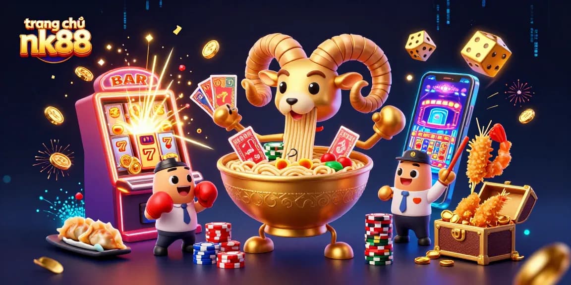 Experience the excitement at trang chủ nk88, featuring a vibrant 3D casino scene of thrilling games and colorful elements.