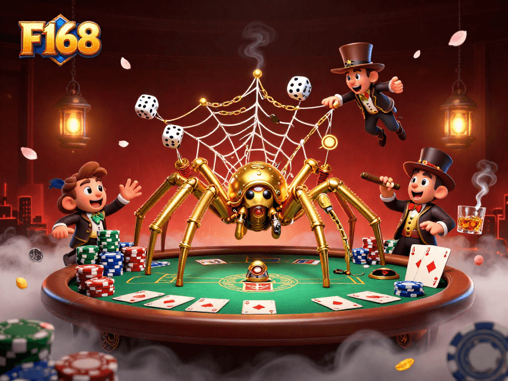 F168 offers a vibrant steampunk casino scene with poker elements, exciting gameplay, and intriguing characters.