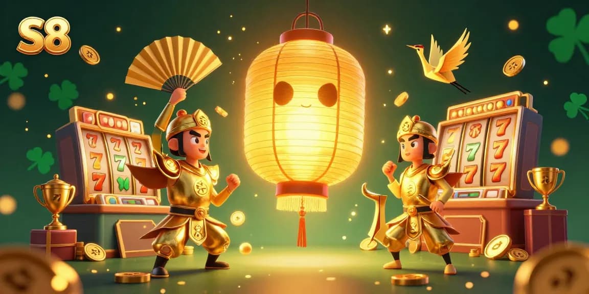 S8 slots come alive with a golden lantern spirit amidst dynamic casino action and lucky symbols.