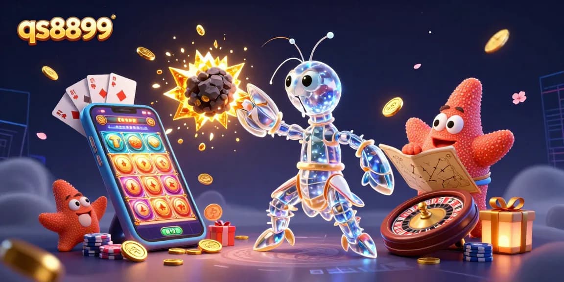 Experience thrilling wins at qs8899 with a vibrant 3D scene of cosmic gambling characters.