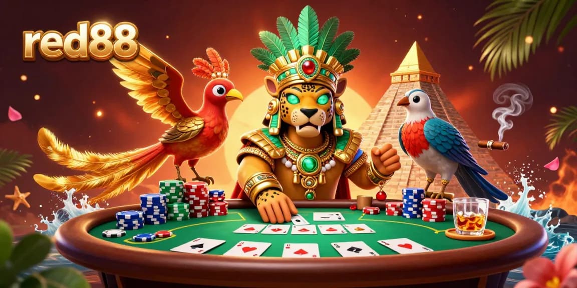 Experience the thrill of red88 casino with vibrant poker action in an engaging 3D scene.