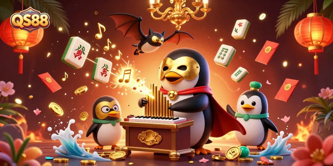 Experience exhilarating gaming at QS88 with a golden coin-shooting organ and vibrant gaming elements