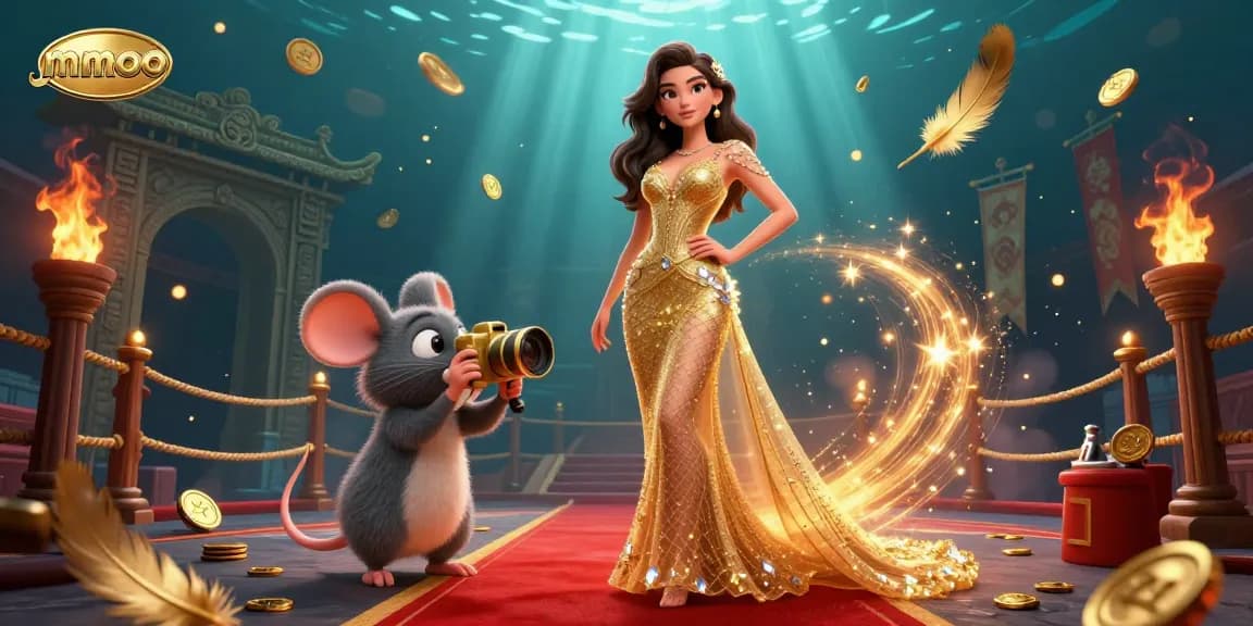 Experience the allure of mmoo with a dazzling casino scene featuring glamorous characters and vibrant gaming elements, perfect for engaging gamblers.