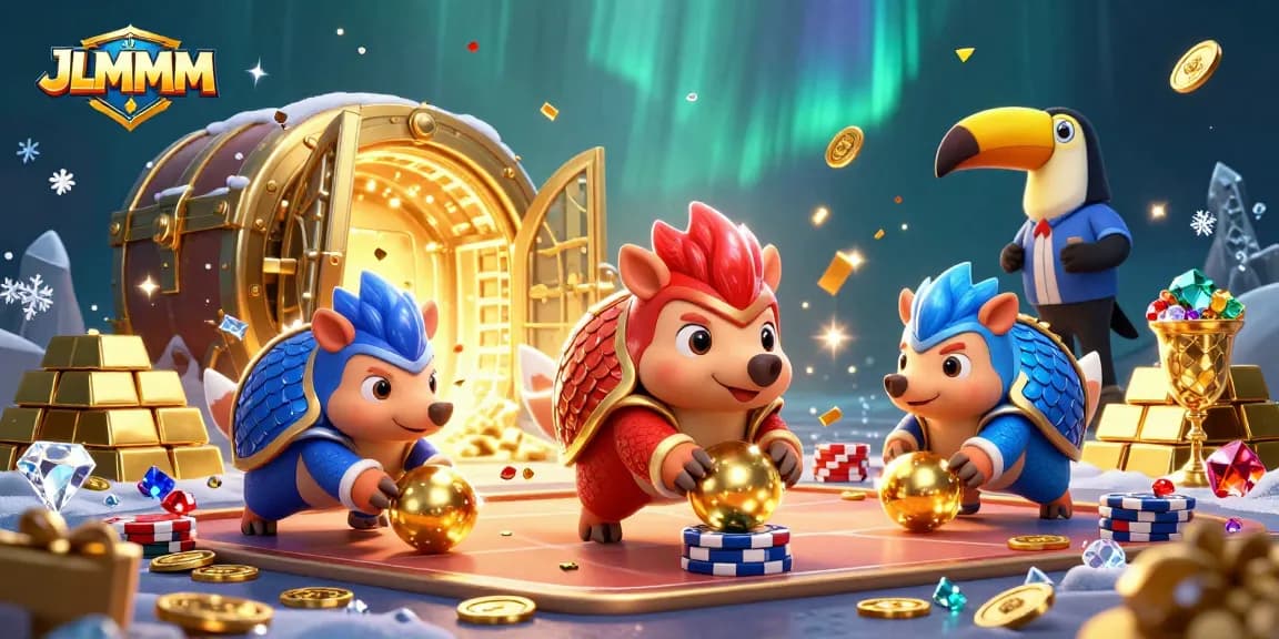 JLMMM offers an exciting casino experience with animated pangolins in a vibrant gaming scene.