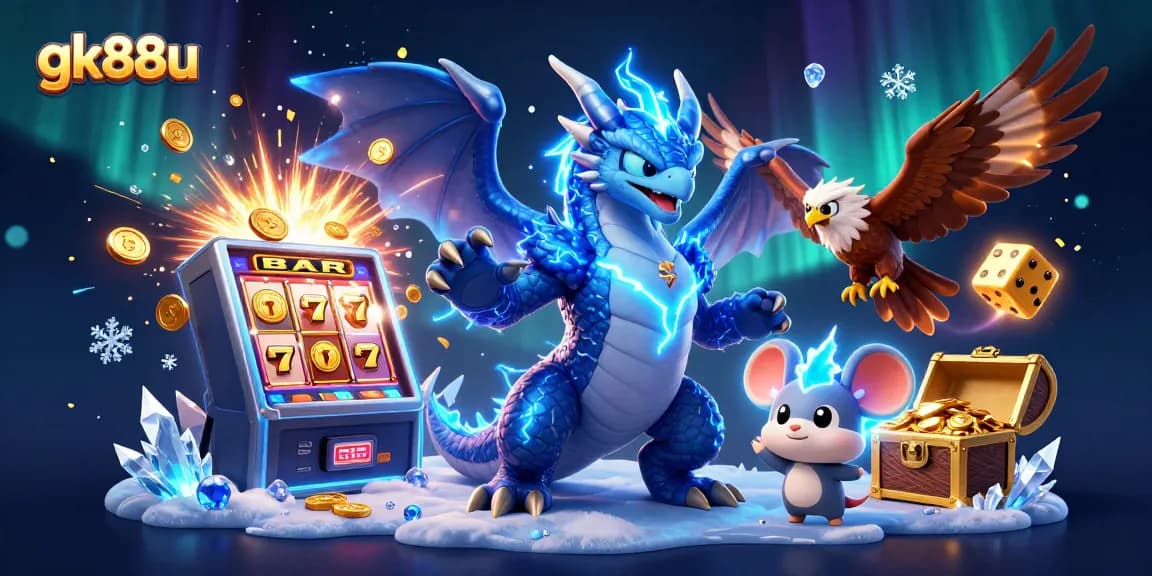 Engage with gk88u as vibrant characters unveil a jackpot in a dynamic casino scene filled with excitement and energy.