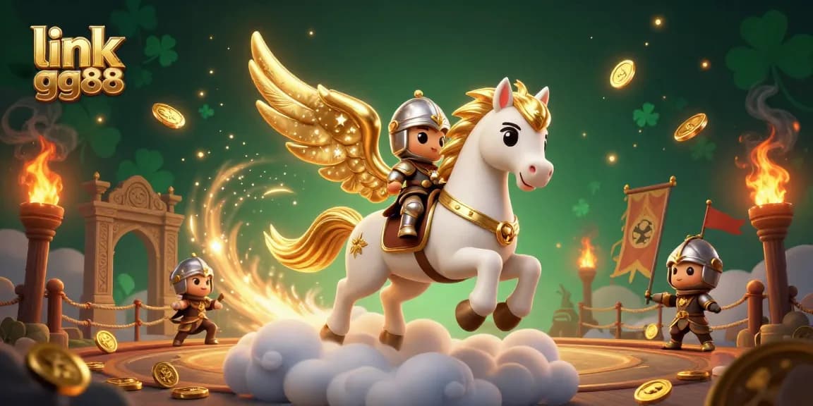 Engage with link gg88 as a 3D celestial horse and knight illustrate vibrant online casino action.
