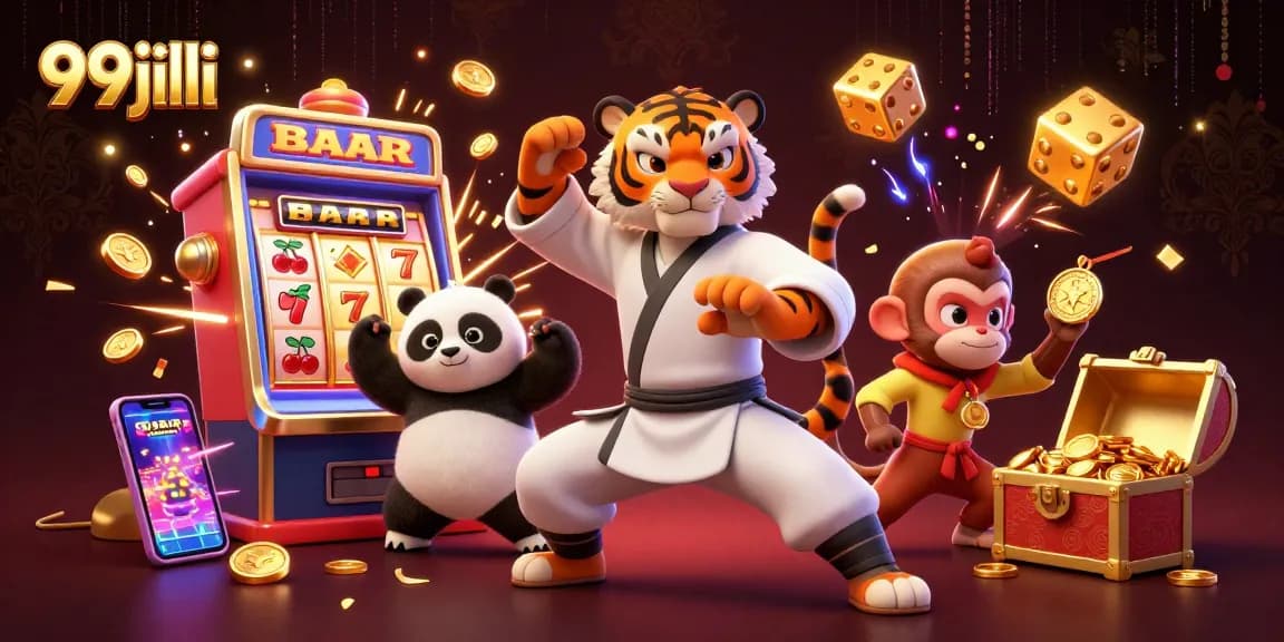Engaging scene of 99jili characters celebrating big wins with slot machines and aquatic treasures