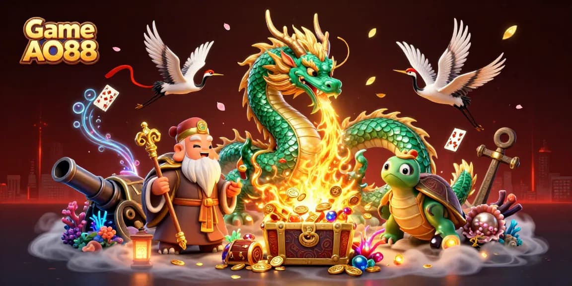Engage in the exhilarating Game AO88 with vibrant dragons, lucky cranes, and immersive treasure elements.