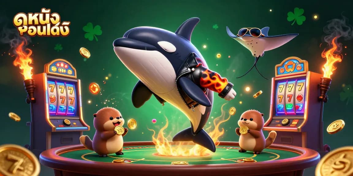 Experience the thrill of ดูหนังออนไลน์ with vibrant casino elements and dynamic characters in a lively 3D scene.