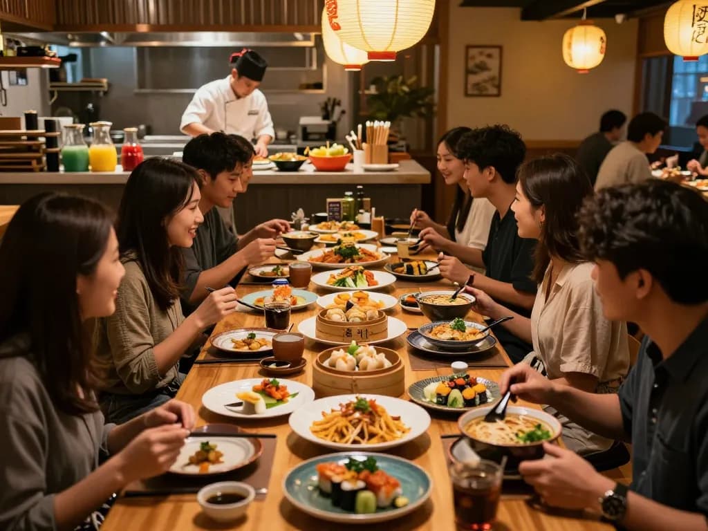 Dining experience at RED88 featuring vibrant Asian dishes in a lively restaurant.