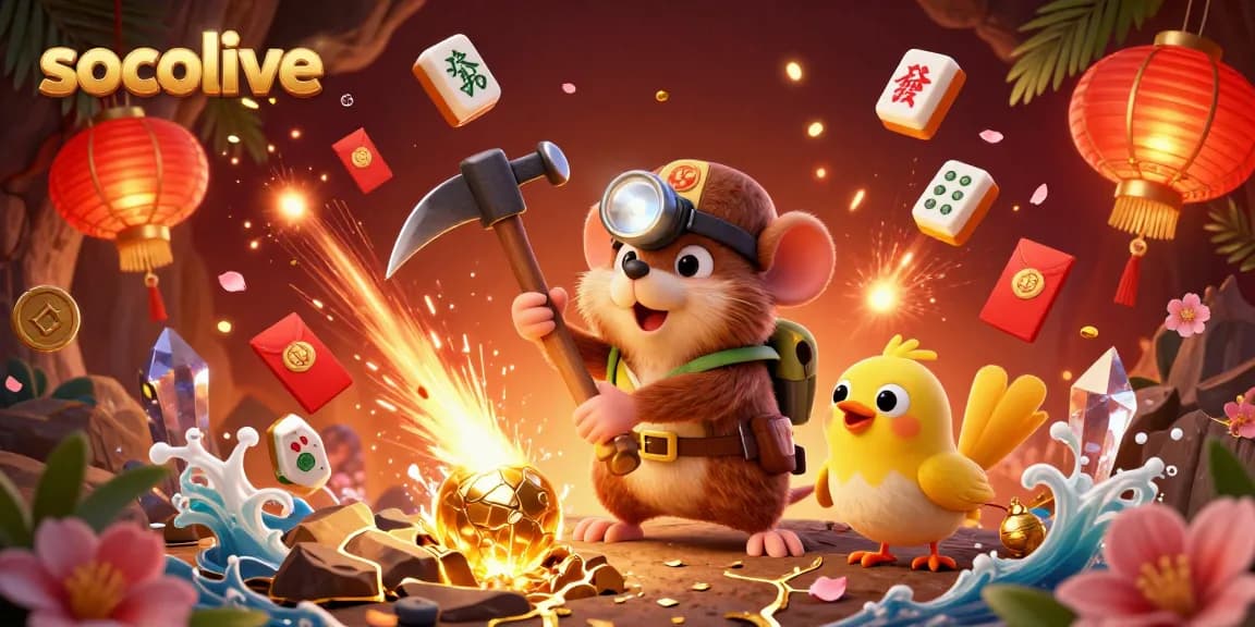 Socolive delivers an engaging live betting experience with dynamic visuals featuring a treasure hunter mining gold.
