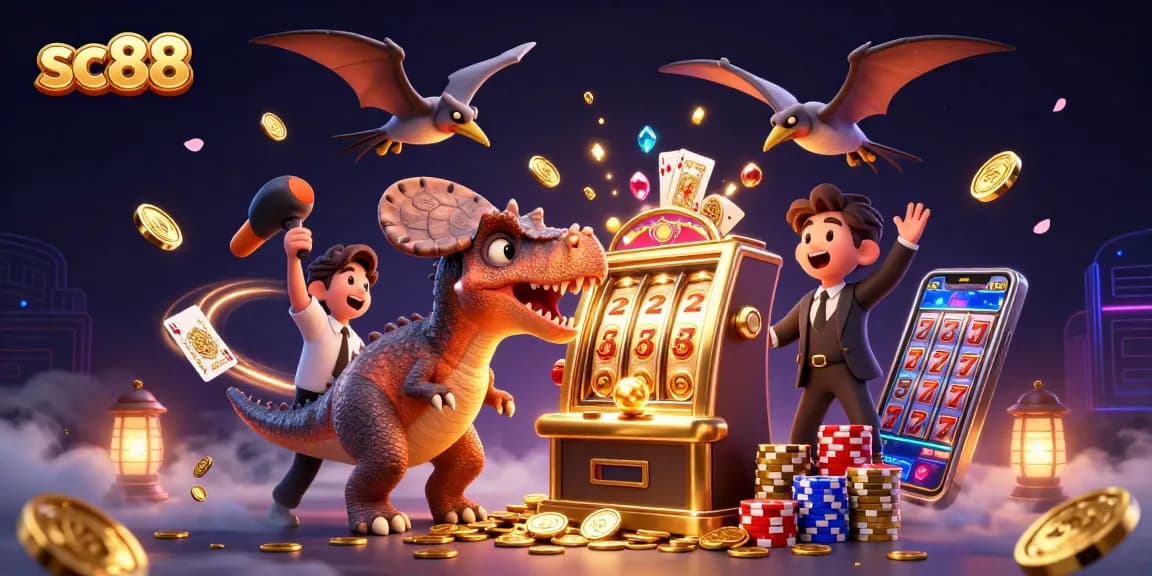 Engage with SC88 as a pachycephalosaurus inspires jackpot wins at a colorful casino scene.
