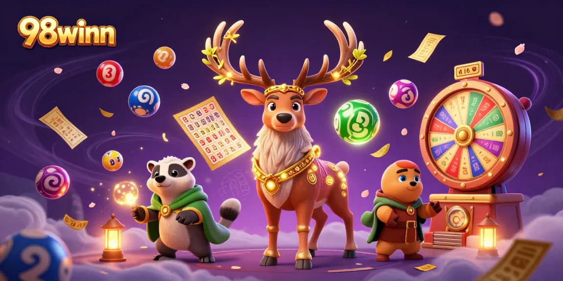 Experience the excitement of 98winn with vibrant casino elements and enchanting characters.