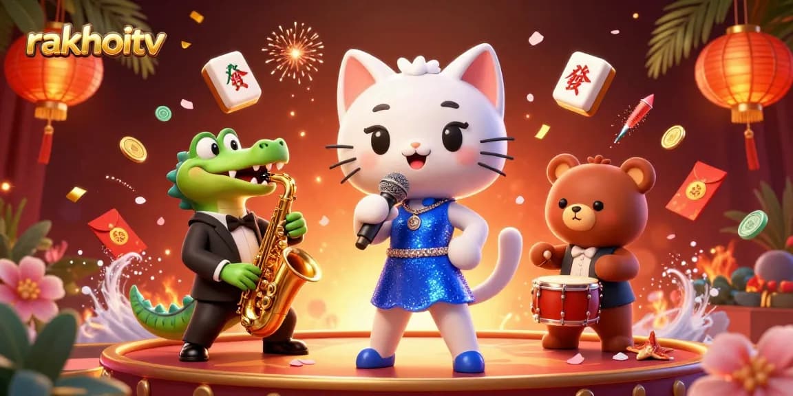 Engage with rakhoitv as a jazz-singer cat, saxophone-crocodile, and drum-bear create a vibrant casino scene.