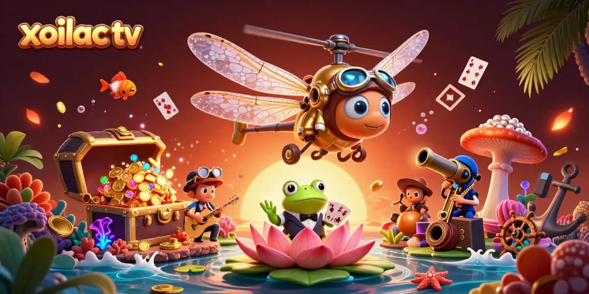 Experience thrilling gameplay with Xoilac TV's vibrant casino-themed illustration.