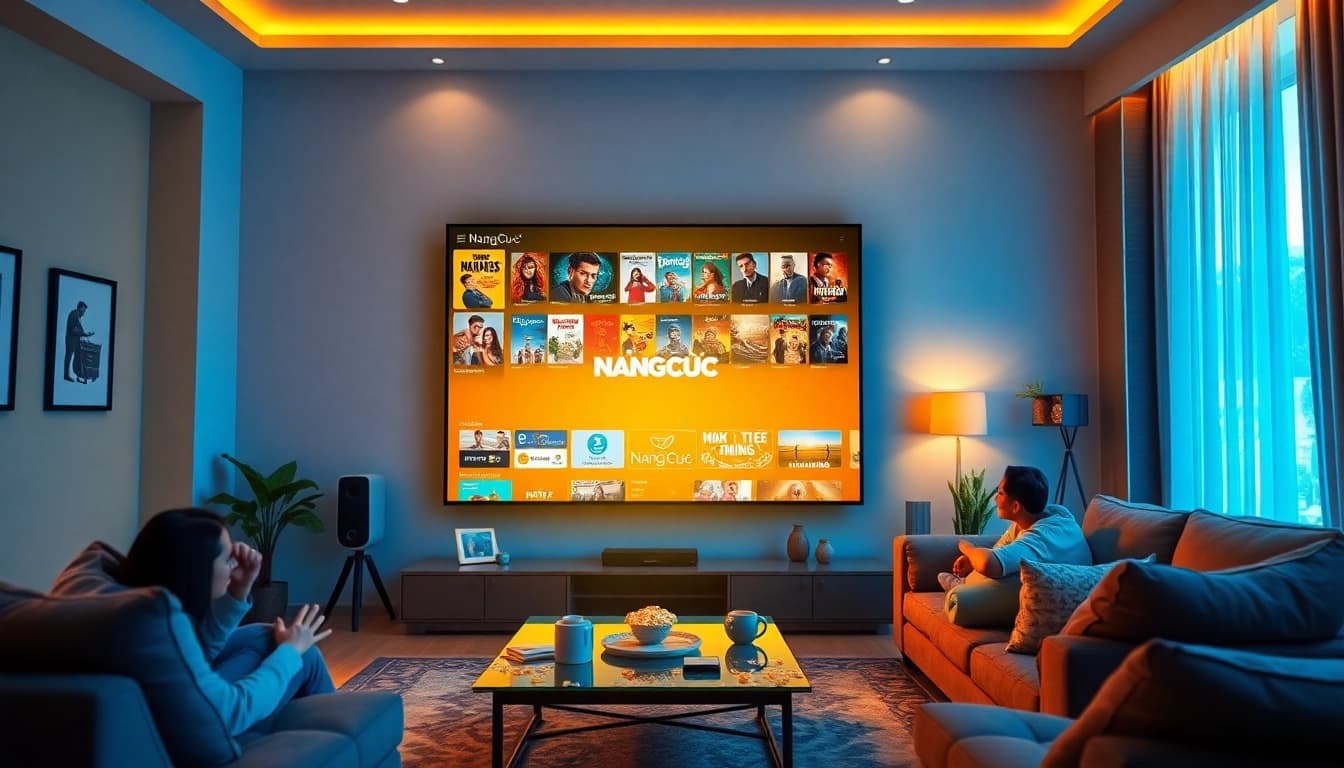 Nangcuc's user-friendly film platform displayed in a cozy living room.