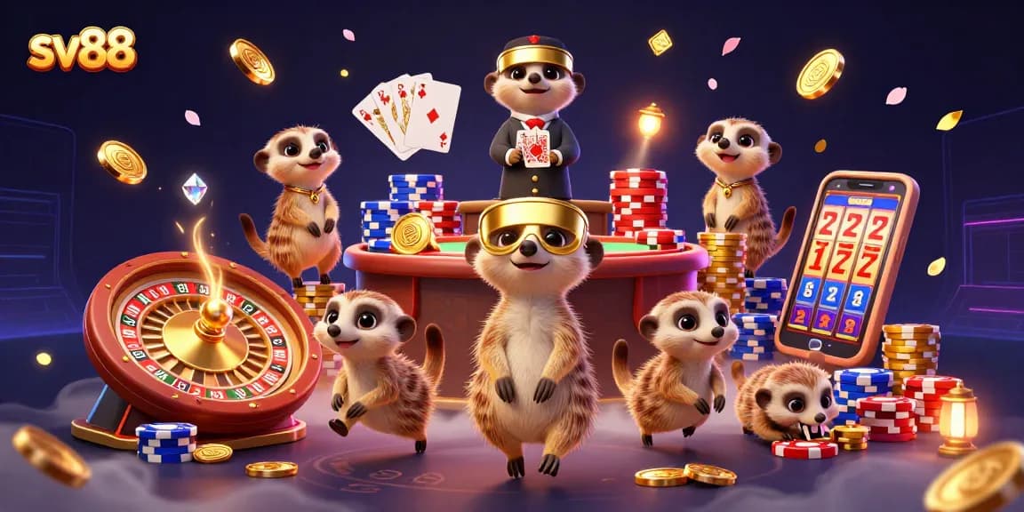 Experience the excitement of sv88 casino with colorful meerkat characters and vibrant gaming elements.