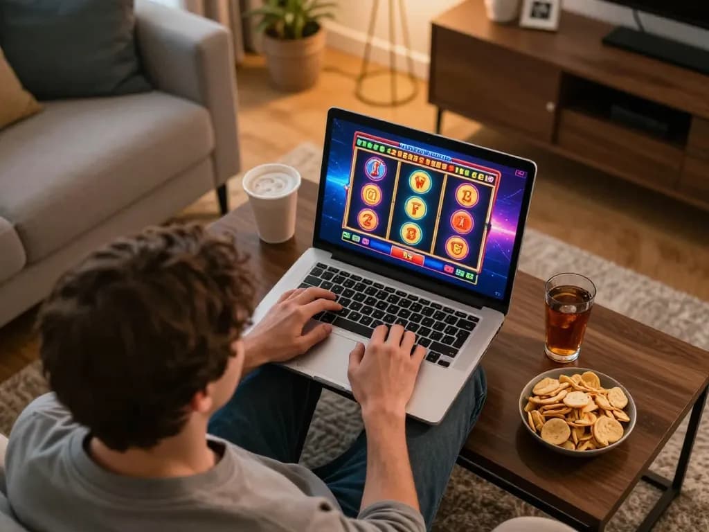 Engage in exciting gaming at home with go8 slot games displayed on a laptop screen.