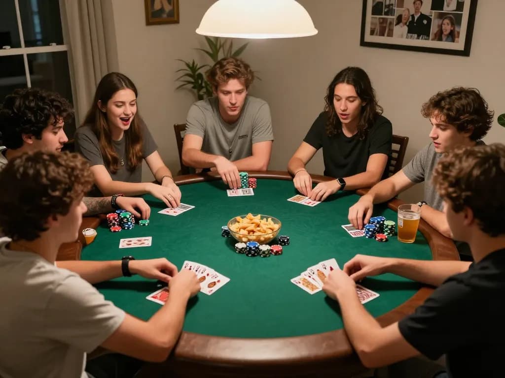 Players enjoying an engaging poker night at home, highlighting the excitement of 33WIN.