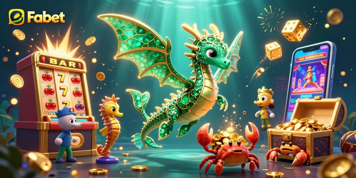 Experience immersive gaming at Fabet with a dazzling sea dragon and vibrant slot machine.