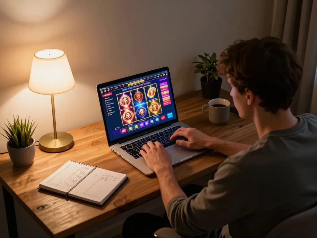 Dynamic online gaming with SC88 slots interface displayed on laptop, emphasizing responsible gambling.