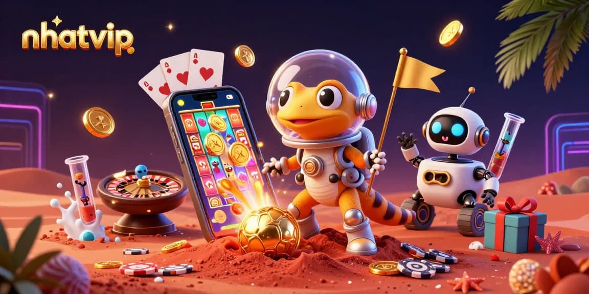 Experience the vibrant world of nhatvip with exciting slots and games in this dynamic Martian casino scene.