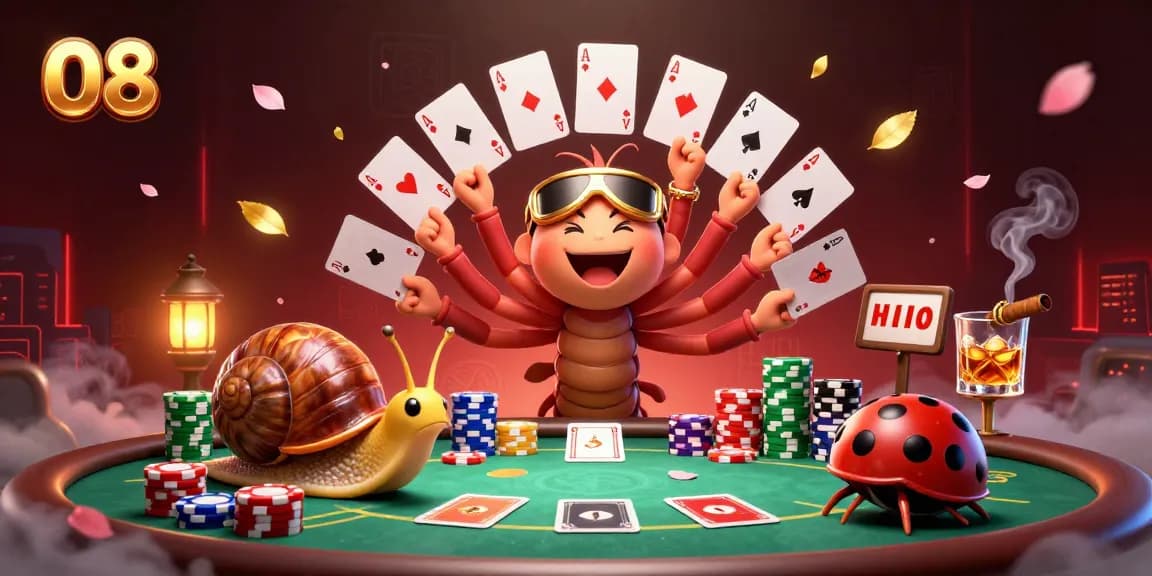 Join the thrilling action at O8 with an engaging 3D poker scene featuring creative characters.