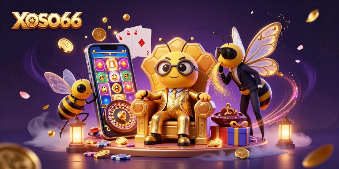 Engage with XOSO66's vibrant slot game experience in an ultra-detailed 3D casino scene.