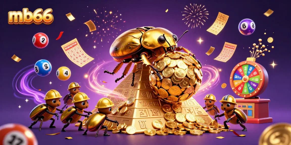 Experience thrilling mb66 gaming as golden coins roll under colorful lottery balls and excitement rains down.