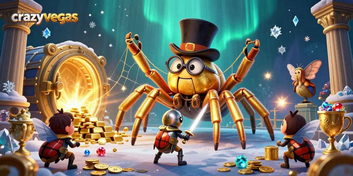 Experience the vibrant allure of crazyvegas with a golden tarantula weaving luck amidst dazzling gems and treasure.
