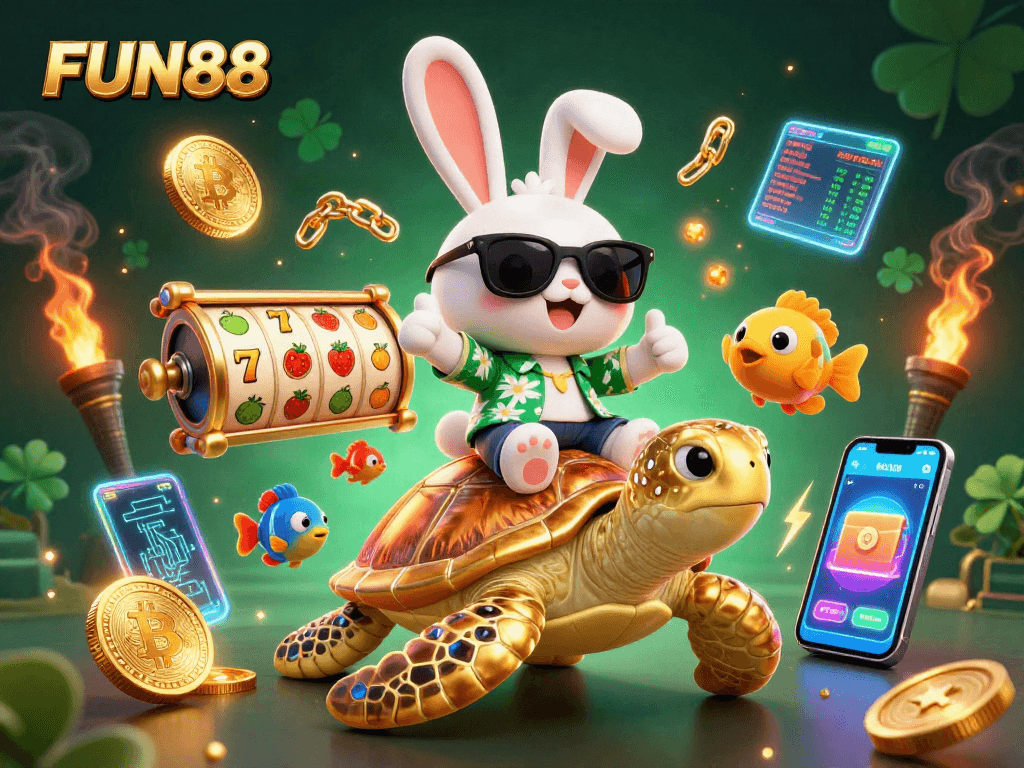 Spin and win with FUN88's exciting slots art featuring a lucky rabbit!