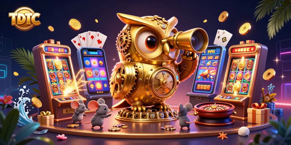 Experience the thrill of TDTC gaming with a vibrant scene filled with animated casino elements.