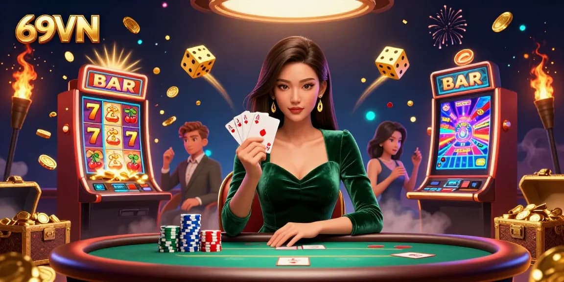 Engage in thrilling gameplay at 69VN with alluring slots, dynamic poker scenes, and luxurious casino ambiance.