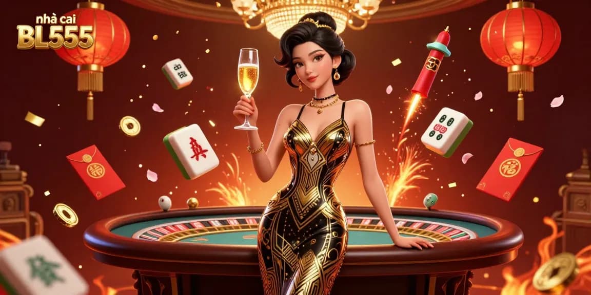 Experience exciting games at nhà cái BL555 with a vibrant, glamorous casino scene featuring dazzling characters.