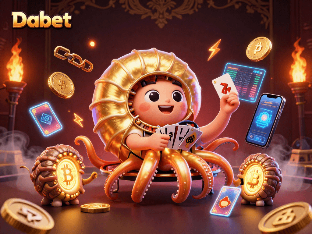 Dabet offers a vibrant casino scene with an ancient nautilus roulette and crypto-themed game elements