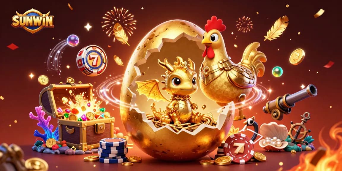 SUNWIN rewards players with a vibrant scene of a golden baby dragon among casino treasures.
