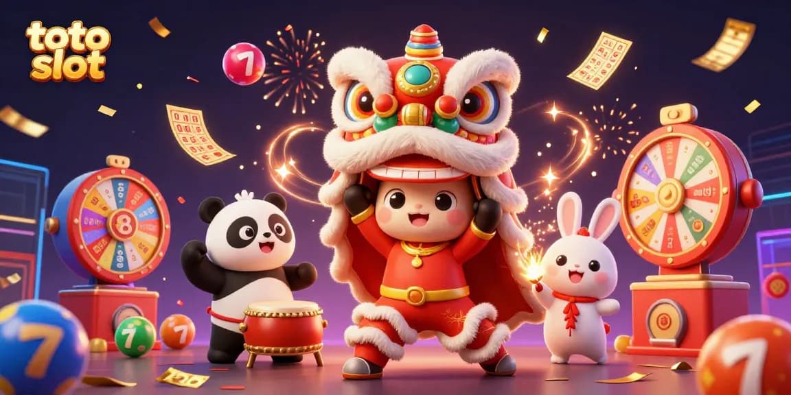 Engage in thrilling toto slot action with dynamic characters and vibrant casino elements in this 3D illustration.