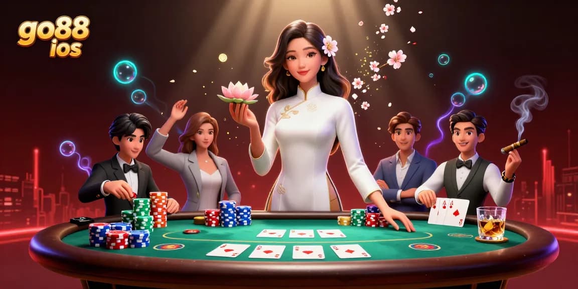 Experience the thrilling world of go88 ios while playing at a vibrant poker table with dynamic casino elements.