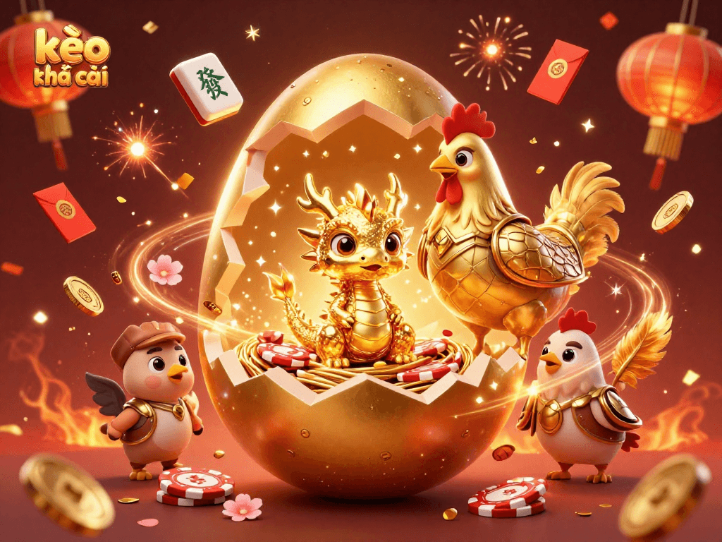 Engage with kèo nhà cái through this vibrant scene of a golden dragon within a casino atmosphere.