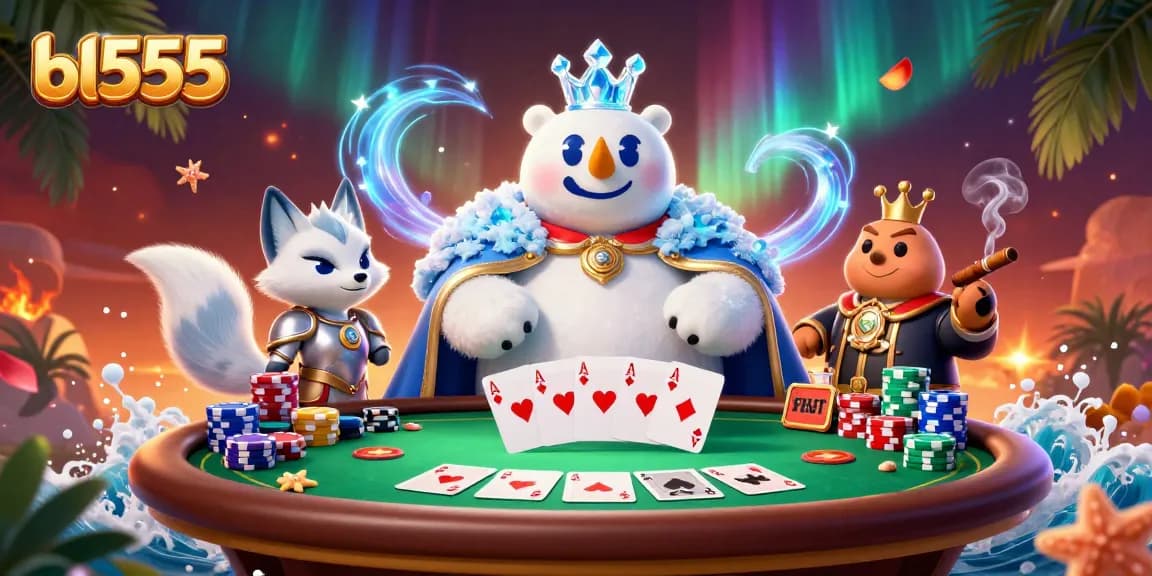 Experience thrilling gameplay with bl555 at a vibrant poker table featuring a cartoon ice king and snow fox.
