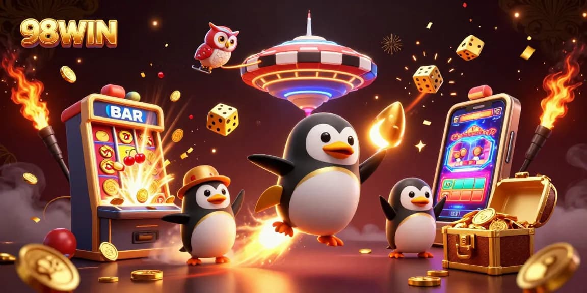 Spin and win at 98WIN with a dazzling scene of golden jackpots and gaming excitement.