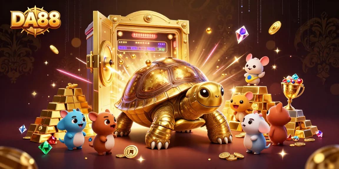 Experience the thrill of DA88 with vibrant casino elements in a dynamic 3D illustration.