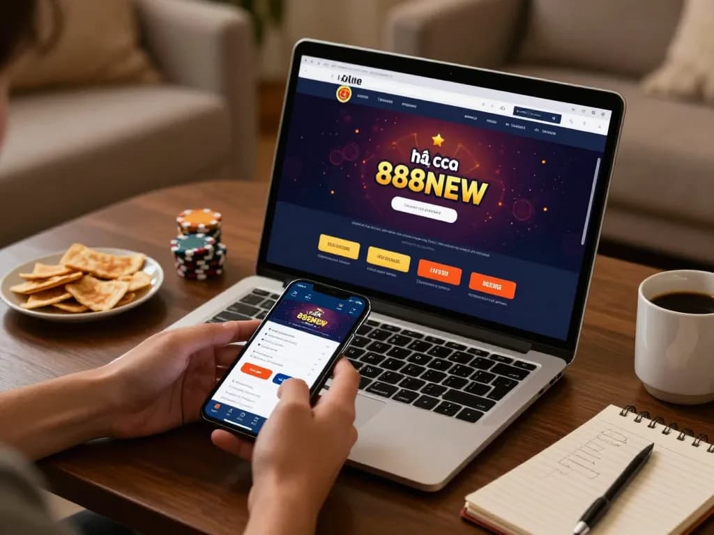 Engaging atmosphere while using the nhà cái 888NEW app on a smartphone for online gaming.