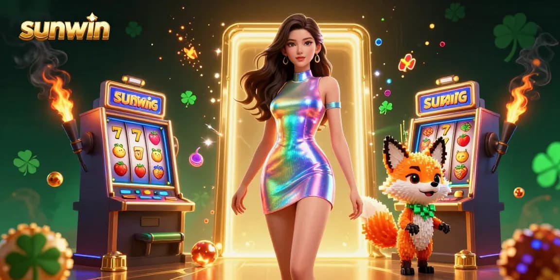 Win exciting slots with sunwin, featuring vibrant 3D characters and dazzling gamescape.