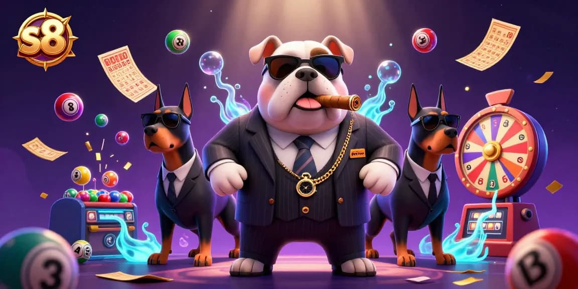 s8 players engaging lottery balls and bingo fun in a lively casino scene